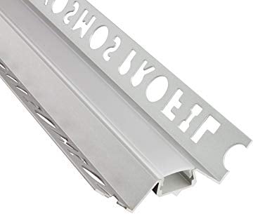 IN-T77 LED Alu Fliesenprofil Ecke aussen 12mm silber + Abdeckung Abschlussleiste Fliesen für LED-Streifen-Strip 1m opal