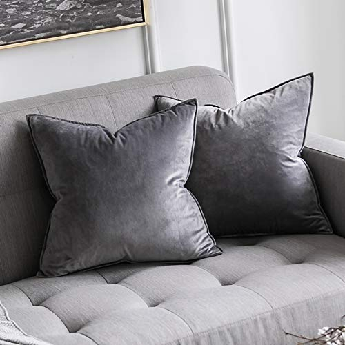 MIULEE 2er Set Samt Kissenbezug Flansch Kissenhülle Dekorative Sofakissen Dekokissen Umwickelte Kante Kissenbezüge Zierkissenbezug für Sofa Wohnzimmer Schlafzimmer 50x50 cm Hellgrau