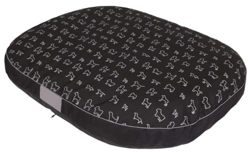 millybo OVAL Hundematratze, Hundebett für Kleine, Mittlere, Große Hunde - Robustes, wasserdichtes Hundekissen, kuscheliges Schaum Tierbett, Outdoor & waschbar - 87x68x15cm Schwarz mit Muster