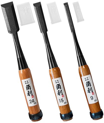 KAKURI Set di 3 scalpelli professionali per legno giapponese Oire Nomi per lavorazione del legno e intaglio (quercia sempreverde)