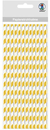 Ursus 56850003 - Papierstrohhalme mit Streifen, Gold, Größe S, Länge ca. 19,5 cm, Durchmesser ca. 0,6 cm, 24 Stück, mit Folienveredelung, lebensmittelecht, zum Gestaltenm und Dekorieren