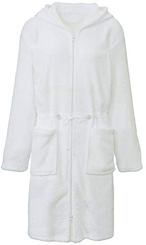 CelinaTex S Bademantel Kapuze Uni lang aufgesetzte Taschen zwei Wege Reißverschluss Damen Kuschelflanell OEKO-TEX Vital