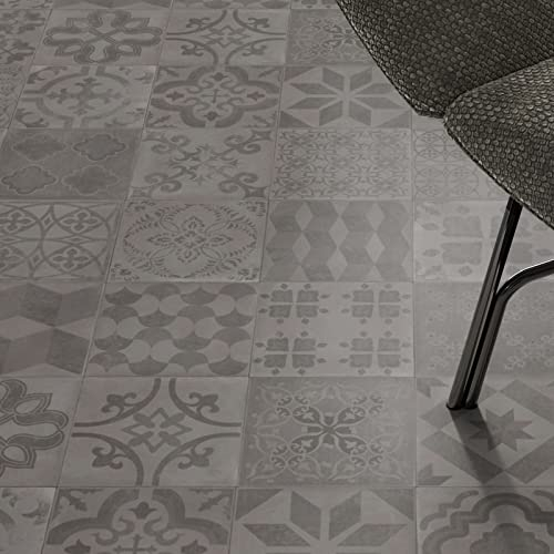 Bodenmaster PVC Bodenbelag Retro Fliese Schwarz mit Textilrücken Tarkett Almeria Smoke Iconik 280Tex (Breite: 200 cm x Länge: 400 cm)