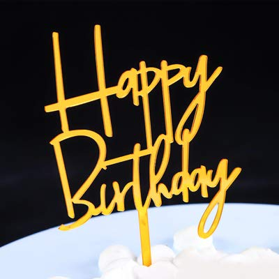 AILEXI 1 Count Acrylic Glitter Cake Decorating Toppers - Happy Birthday WordArt Gold