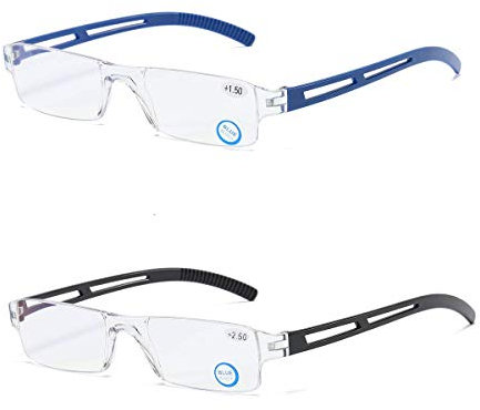 KoKoBin 2 Pairs Blue Light Blocking Lightweight Reading Glasses for Mens Womens Rimless Rectangle Readers +1.5