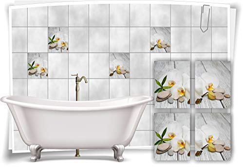 Medianlux Fliesen-Aufkleber SPA Wellness Orchidee Stein Holz Blüten Weiß Grün Grau Bad WC Deko, 15x20cm fp5p653h-140334