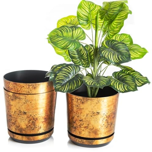 KORAD Ensemble de 3 Pots avec Soucoupe d'un diamètre de 26 cm, Motif 033 - Rouille ; Glamour ; Moderne, Haute Brillance, Style Classique, Rustique, loft, pour Plantes, Herbes.