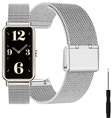 HYKEJI Ersatzarmband Kompatibel Mit Huawei Watch Fit Mini - Edelstahl Metall Armband für Damen/Herren (Silber)