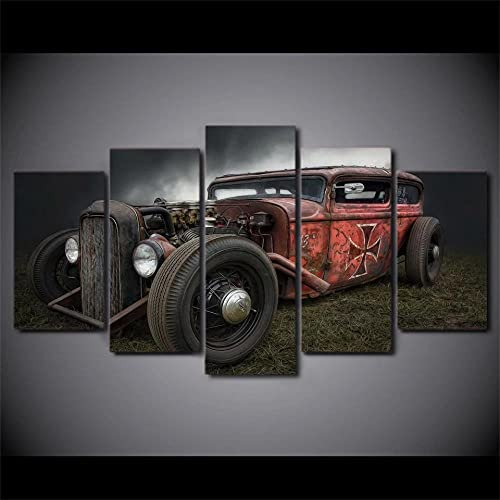 MPPSU Antik-Hot-Rod Wanddekoration Wohnzimmer Leinwandbild Jugendzimmer Poster Set Modern 5 Teiliges Wandbild Bedroom Decor XXL Bilder Mit Rahmen 100 * 50cm
