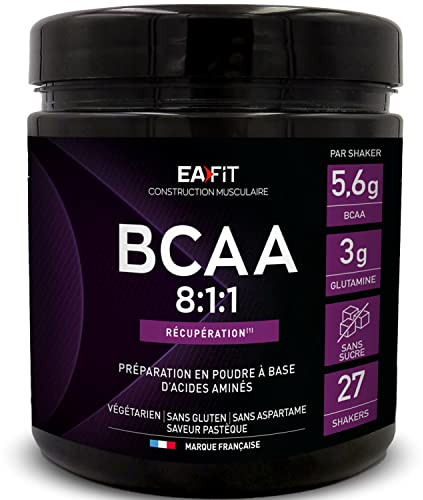 BCAA 8.1.1 | Eafit |5,6g BCAA - 3g GLUTAMINE - SAVEUR PASTEQUE - La boisson en poudre à base d'acides aminés - SANS sucre - SANS gluten - Végétarien - 27 shaker| Musculation, Fitness et autres sport