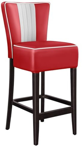 GGMMÖBEL 2-er Set American 1 | Barhocker | Rot | Leder | Gestell: Holz/Wenge | Gestreift | Sitzhöhe: 79 cm | weißer Keder