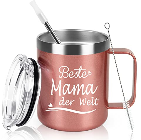 Livole Geburtstagsgeschenk für Mama, Frau, Frauen, Beste Mama der Welt Geschenke, Vakuumisolierte Thermosbecher, Weinbecher aus Edelstahl, Camping Tasse, Weingläser für Wein, Kaffee, 350ml, Roségold