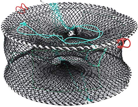 Krabbenfalle mit drei Eingängen, große Krebsfalle, tragbar, zusammenklappbar, Krabbennetz, Fallen für blaue Krabben, Krabbenköder, Hummer, Krebse, Garnelen, Fischnetz, 17,7 Zoll x 7,9 Zoll (45 cm x 20