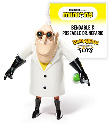 BendyFigs The Noble Collection Minions Dr Nefario - Noble Toys 18.5cm Bendable Posable Collectible Doll Figure with Stand and Mini Accessory
