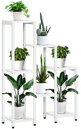 Outsunny Pflanzenständer mit 7 Ablagen Pflanzenregal Blumenständer Blumenregal Gartenregal für Wohnzimmer, Ecke, Balkon Belastung bis 2kg (jede Ebene) Weiß 65 x 23 x 94,5cm