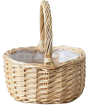 BAOK Cestino per fiori in vimini | robusto cestino in vimini intrecciato con manico, cesto per fiori, in stile retrò, per matrimonio