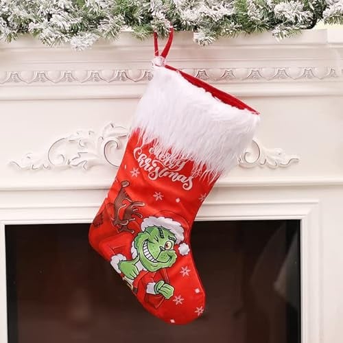 SAMCRY Weihnachtsdeko-Socken-Plüsch-Grinch-Weihnachtssocken-Weihnachtsgeschenktüten für Kinder Süßigkeiten-Socken-Geschenktüten-1