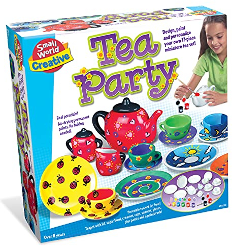 Small World Toys - Tea Party Painting Sets for Children - Includes 17-Piece DIY Mini Pain Your Own Tea Party Set - Arts and Crafts for Kids Age 8+