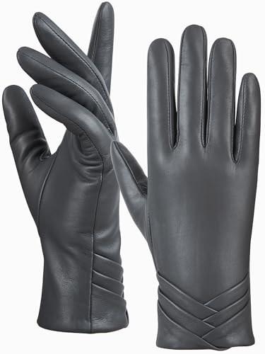 GSG SINCE 1998 Echtes Lammfell Lederhandschuhe für Damen Warm Gefütterte Touchscreen Winterhandschuhe Grau XL