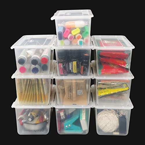 ABBAware 10 Pack Storage Boxes with Lids, Mini Storage Box, Plastic Stackable Storage Box, Clear, 16.5 x 10 x 8cm