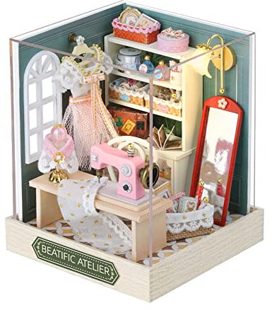 Miniature Store - Casa delle bambole con copertura antipolvere, mobili in legno, kit fai da te per casa delle bambole con luce a LED, regalo di compleanno per adolescenti e bambini (negozio al ailor)