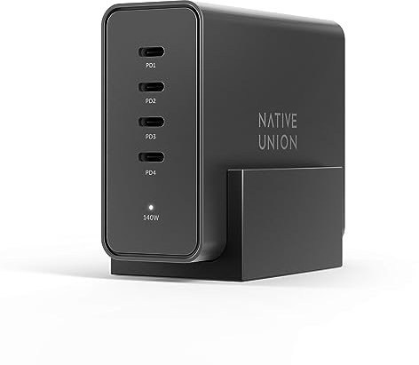Native Union Fast GaN Charger PD 140W – 4-Port Power Delivery 3.1 Desktop Charging Station with Desk Stand – For MacBook Pro, iPads, iPhones, Pixel, Galaxy & Most Type-C Devices
