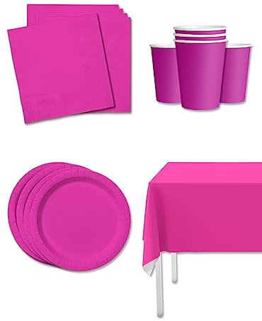Funidelia | Kit decoración de fiesta color fucsia para 8 personas - Colores lisos ▶ Originales & Divertidos - Decoración para fiestas de cumpleaños, fiestas de disfraces, Halloween y Carnaval - Rosa