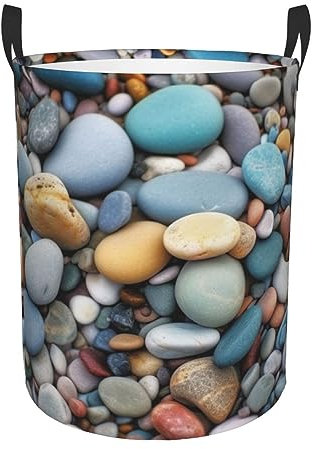 Strandkorb mit farbigen Kieselsteinen, rund, wasserdicht, Aufbewahrungskorb, Organizer, Wäschekorb mit Griffen, für Kleidung, Spielzeug, Medium