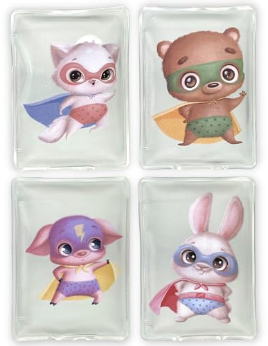 Handwärmer Taschenwärmer Sets wiederverwendbar, Wärmepad für kalte Tage und für unterwegs, Wärmeknickkissen mit tollen Motiven (4er-Set Superhelden Tiere)