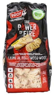 PROF - Allume-Feu Naturel en Laine de Bois, 80 Pièces, pour Barbecue et feu de Camp