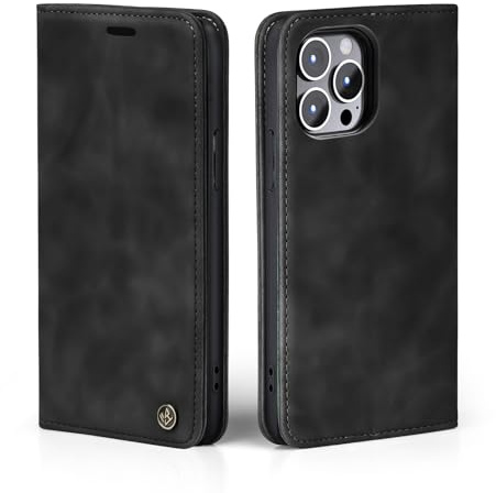 LBH Handyhülle für Apple iPhone 15 Pro Max in Schwarz mit Karten- und Geldfach Smartphone Hülle mit Standfunktion Flip Case Schutzhülle Magnetverschluss Vintage