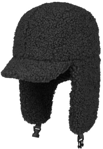 Seeberger Teddy Fur Fliegermütze Damenmütze Wintermütze Kunstfellmütze Damen - mit Schirm, Ohrenklappen, Futter Herbst-Winter Winter - L (58-59 cm) schwarz
