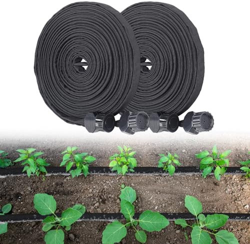 Manguera de remojo de 100 pies para camas de jardín, manguera de riego por goteo de doble capa resistente de 3/4 pulgadas, ahorra un 85% de agua, manguera plana enlazable para césped, cama de flores,