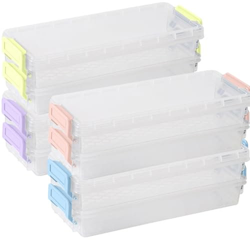 Stackable Translucent Pencil Boxes, 4 PCS Double Layer Stackable Pencil Box, Office Supplies Storage Organizer Box for Office Supplies, Brush Painting Pencils Watercolor Pen Drawing Tools 20.5 x 8 cm