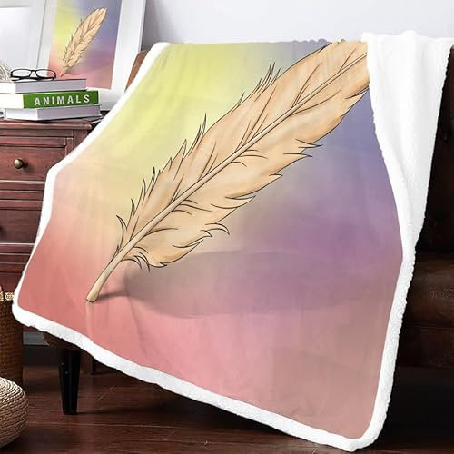 Feder Sherpa Decke 130x150cm Kuscheldecke Flauschig Fleecedecke Beidseitig Klein Winter Dicke Warm Kunstfelldecke für Kinder Knie Sofa Wohnzimmer