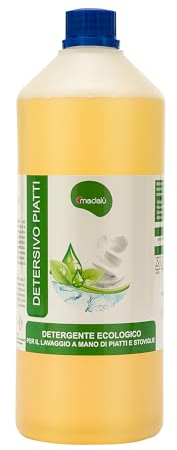 MADALU' - Detersivo Piatti a Mano Concentrato Biodegradabile (1 Pack da 1.100 ml) Lavapiatti Detersivo Liquido Naturale, Sapone per Piatti Ecologico, Profumo Mandorla, Made in Italy
