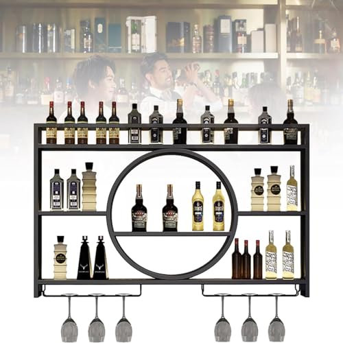 Portabottiglie da Parete con Gancio per Calici, Porta Bottiglie di Vino da Parete Porta Calici da Parete Moderno Portabottiglie in Arte del Ferro per Cucina(Size:100 * 15 * 80cm,Color:Nero)
