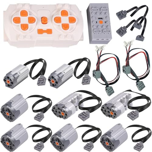 Scakbyer Lot de 14 moteurs à fonctions d'alimentation compatibles avec Lego Technic Car, application double télécommande, boîtier de batterie au lithium, 4 moteurs XL, 2 servomoteurs, 2 moteurs M, 2