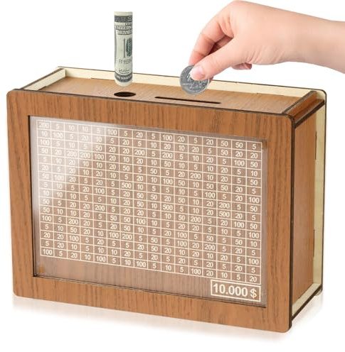 10000 Savings Challenge Box, Money Saver Box 10k Smash, Wooden Digital Save Piggy Bank for Adults Kids, Cash Vault Wooden Savings 10,000 Dollar, Caja De Ahorros, Cashbox Kakeibo