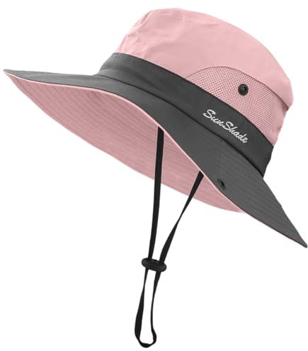 Damen Pferdeschwanz Sommer Sonnenhut, UV-beständig, faltbares Netzgewebe, breite Brim Strand Angelmütze (Polyester, Rosa)