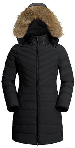 Pioneer Camp Wintermantel Damen Lang Warm Steppmantel Wasserdicht Winterjacke Mantel Damen Winter mit Abnehmbarer Kunstpelzkragen Schwarz M