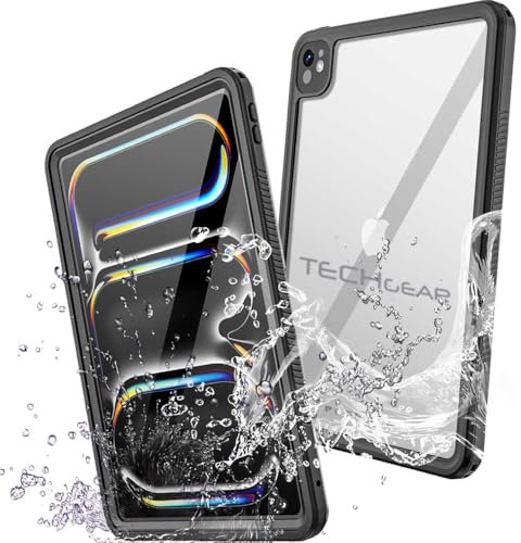 TECHGEAR Wasserdichte Hülle für iPad Pro 13 Zoll 2024 (M4) [Poseidon-Hülle] Schlanke, robuste Panzerung, stoßfest, wasserdichte Hülle mit integriertem Displayschutz + Ständer & Gurt