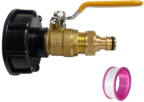 IBC Kugelhahn mit Stecker Stecksystem, IBC Tank Zubehör Messing IBC Kugelauslaufhahn Adapter S60x6 zu 3/4 Kugelhahn mit Messing Steckkupplung kompatibel mit Gardena-System (3/4)