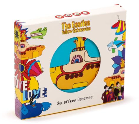 Set of 4 Cork Novelty Coasters Beatles Yellow Submarine Kitchenware