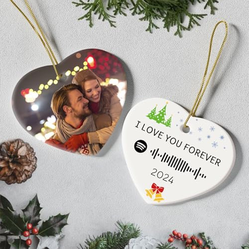 Witfox Personalisierte Weihnachtskugel mit Foto& Spotify Song Cover, Herz & Beidseitiger Druck,Weihnachtskugel Personalisiert für die Christbaumdekoration, Personalisierte Geschenke Musik Bild
