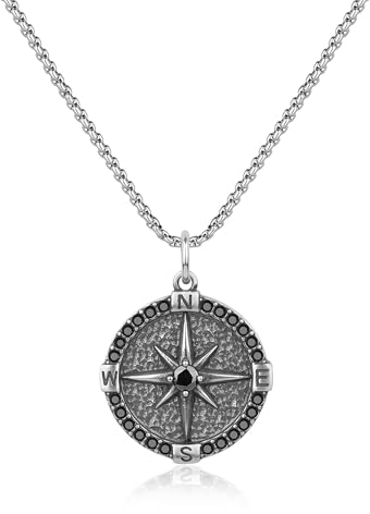 GAVU Collana Uomo Acciaio, Collana Surfista da Uomo con Ciondolo Bussola 55cm