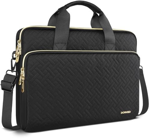 DOMISO Custodia PC Portatile Borsa Tracolla 15,6 Pollici,Impermeabile Borsa Messenger per Porta Laptop Computer Abbinato con Cerniera Oro Compatibile con 15,6 HP ASUS Dell Microsoft，Nero