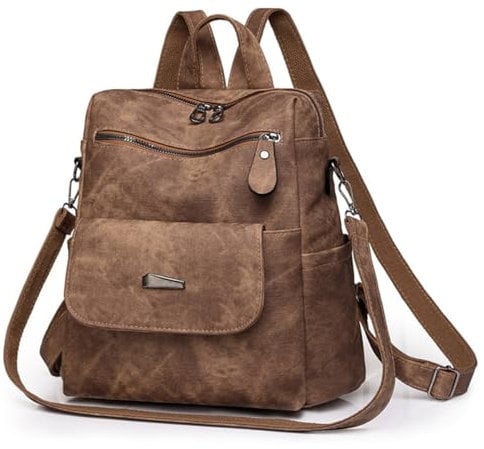 Valleycomfy Rucksack Damen Klein, Mini Damenrucksack Cityrucksack Tagesrucksack, PU Mode Reisen Umhängetasche Handtasche Rucksack für Reise Schule Arbeit (Braun)