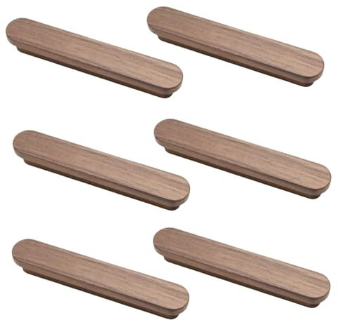 SANCHAKOU Möbelknöpfe Holz 6 Stück Geformter Schranktürgriff Aus Massivholz Möbelschubladenschrank Holzgriff Schwarzer Nussbaum 128Mm