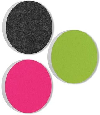 platino24 Akustikpaneele 3 Elemente Colore Kreis Ø 40 cm Anthrazit + Hellgrün + Fuchsia I Schallabsorber aus Basotect G+ mit Akustikfilz I Schalldämmung Wand & Decke I Akustikelemente Wandpaneel